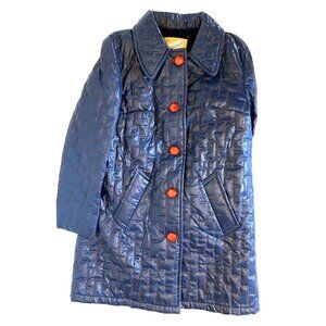 Vintage Women's 70s coat‎ Weathercaster Blue quilted red accents NOS